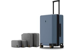LEVEL8 Valigia Bagaglio a Mano Elegante Opaco 100% PC Valigia Trolley con Organizer Valigie Viaggio Set di 4, Valigie con 4 Ruote Doppie Girevoli e Lucchetto TSA Integrato, 55CM, 40L, Blu Grigio