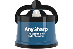 AnySharp Knife Sharpener, Hands-Free Safety, PowerGrip Suction, Safely Sharpens All Kitchen Knives, Ideal for Hardened Steel & Serrated, World's Best, Compact, One Size, Blue