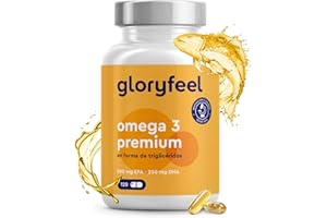 GLORYFEEL Premium Omega 3 - Forma de Triglicéridos (4 veces más fuerte) - 75% EPA y DHA, Mayor contenido - Ácidos Grasos de Alta Absorción - Cápsulas de aceite de pescado purificadas en laboratorio alemán