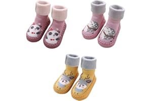 FedMois 3 Paires Chaussettes Pantoufle antidérapantes Chaussons thermique épais hiver Bébé
