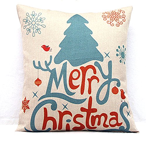 Vanki Christmas Series Cotton Linen Square Decorative Throw Pillow Case Cushion Cover 18X 18 inches ,Christmas tree and gift design