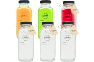 Smiths Mason Jars 6 Pack 500ml Square Glass Juice Bottle - Vintage Style Water Bottle & Everyday Use - BPA Free, Non Toxic, Leak-Proof Seal.