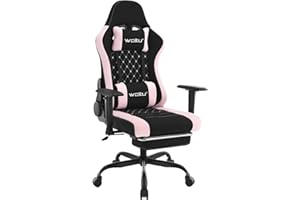 ‎WOLTU WOLTU Fotel dla Graczy z Masażem, Ergonomiczne Krzesło Biurowe z Zagłówkiem i Podparciem Lędźwiowym, Odchylany, 150 kg, Tkanina Siatkowa, Czarny + Różowy, GS14swr