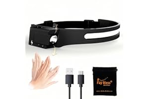 Fay Bless Lampe Frontale LED avec Capteur Rechargeable USB C Et Angle Ajustable (Black)