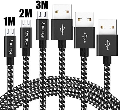 iRoundy Micro USB Charing Cable Android, 3 Pack (3FT 6FT 10FT) Braided Fabic Nylon Woven USB Data Sync Charger Cord Wire for Samsung Galaxy HTC Android phone (Black+white)