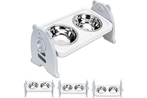 TOWEAR Raised dog Bowl, elevated dog bowls 3-Level Adjustable, dogs Feeding Station, 2 Stainless Steel Pet Bowl, dog bowls with stand for small dog and cat Raised Feeders (Grey)