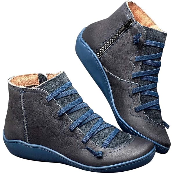 Stiefeletten Damen Flach Mit ReißVerschluss KnöChelschuhe - Rund