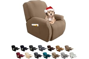 FIGOOO Funda de Sillón Relax Reclinable 4-Piezas Funda para Sofá 1 Plaza Relax Elásticas Universal Ajustables Lavables Fundas Protector de Sillón Chivas con Bolsillo,Marrón Rojizo