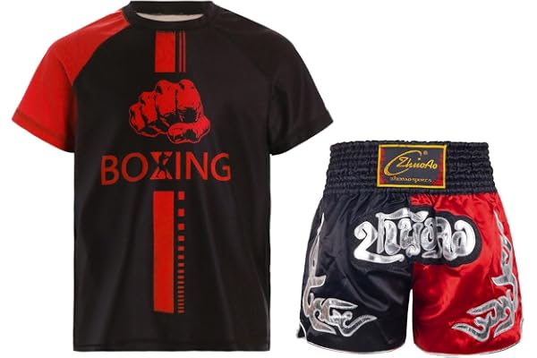 Oyolan Barn pojke boxning shorts och T-shirt boxningsset kampboxningsset Muay Thai MMA sparkar boxning outfit