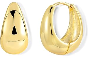 ASH'S CHOICE Chunky Hoop Earring for Women, 14K Gold Oval Hoop Earrings 925 Sterling Silver Small Cartilage Huggie Hoop Earring Elegant Lightweight Thick Water Drop Oval Hoop Earrings for Women…