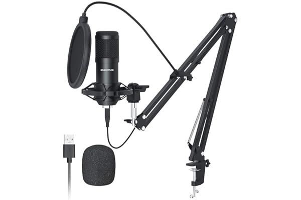 SUDOTACK Micro à Condensateur USB, Microphone avec Bras PC Cardioïde Professionnel pour Gaming, Podcasting, Enregistrement, Youtube, Home Studio, Voix Off, Home-Studio