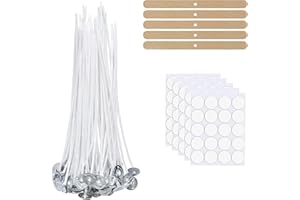 XWCHASA Set di 100 stoppini per candele, stoppini per candele, con porta stoppini in legno e adesivi, stoppino per la produzione di candele, candele fai da te, lampade a olio, aromaterapia (20 cm)