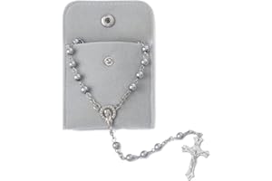 Calkkrer Katholischer Rosenkranz zur Kommunion mit Retro-Kreuz, Samt-Geschenkbeutel, Elegantes Kreuz, Taufe und Hochzeit, Party (Grau)
