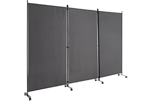 COSTWAY Paravento da Interno in Metallo, Separé Divisorio Interno Pieghevole con Piedini Stabili, Pannelli Divisori per Interni per Casa e Ufficio (Grigio, 262 x 180 cm (3 Pannelli con ruote))