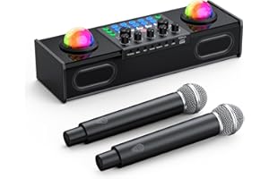 MT-VIKI Maszyna do karaoke LED z 2 bezprzewodowymi mikrofonami, mikser audio do streamingu na żywo/gier/podcastingu – idealna dla streamerów, graczy, muzyków