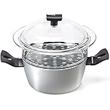 Moneta Vaporiera Connection Base - Casseruola e vaporiera, Alluminio antiaderente a doppia resistenza, Ricettario in QR code,