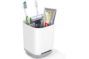 Toaren Uchwyt na szczoteczkę do zębów, wyjmowany pojemnik na szczoteczki do zębów, z tworzywa sztucznego, stojący, z otworem odpływowym, 1 półka, 2 przegródki na szczoteczki do zębów, antypoślizgowy