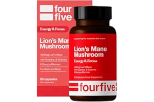 fourfive Lions Mane Mushroom Supplement (4000mg) Energy & Focus Blend, Support Brain Function, Focus & Energy - 60 Capsules