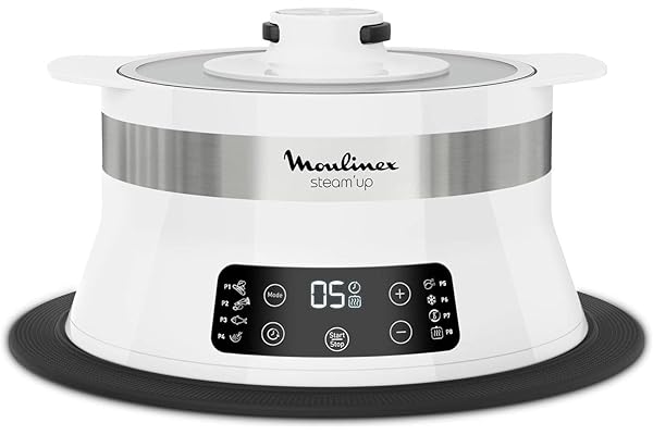 Moulinex Steam Up Cuiseur Vapeur 8 Programmes S'adapte à Tous les Formats de Plats Nettoyage Facile Nutriments Préservés Rangement Facile Livret de Recette Blanc VJ504010
