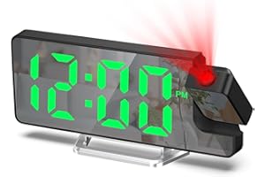 Maoskax Projection Alarm Clocks for Bedroom LED Digital Clock 180° Rotatable Projector Mirror Display Snooze Date Temperature 12/24H 3-Level Brightness for Home Office (Adapter Not Included)