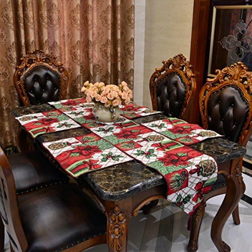 Yowo Christmas Festive Table Runner &amp; 4 Placemats Set Floral Thanksgiving Classical Home Table Decoration (33*180cm, 33*46cm)