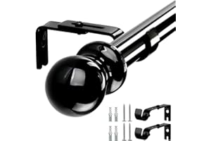 Harrms Asta per Tenda per Finestra, Asta per Tenda da Doccia Retrattile Singola in Metallo e Staffa Supporto per Asta per Tenda Regolabile con estremità Tonde per Camera da Letto, Nero, 76 cm -147 cm