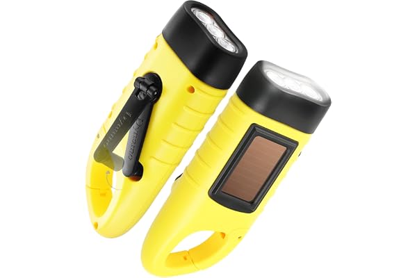 GeeRic Lot de 2 lampes de Poche à Energie Solaire à Manivelle Rechargeable LED Lampe de Poche D'urgence Torche de Survie Mousqueton à Dégagement Rapide Lampe de Poche Dynamo pour Sports de Plein