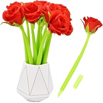 SIPLIV - Set di 12 penne a sfera a forma di fiori artificiali, creative, con inchiostro gel nero e punta da 0,5 mm, per ragazze e donne, per ufficio e
