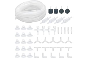 Dondeen 48Stück Air Luftpumpe Zubehör Aquarium Zubehör inkl 6M Transparente Silikonschlauch Sauerstoff Stein Rückschlagventilen Regelbare Ventile Saugnäpfen und I/T/L/Y Form Anschlüssen (Weiß 6m-1)