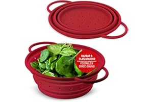Coolinato Colapasta in silicone, pieghevole e lavabile in lavastoviglie, colino per pasta, inserto per vapore, scolapasta da cucina, 16 cm rosso