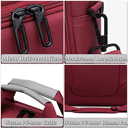 BRINCH 17,3 Zoll neue weiche Nylon stoßfest Laptop Computer Umhängetasche Messenger Bag Aktentasche mit Taschen & Griffe und abnehmbaren gepolstertem Schulterriemen für 17 – 17,3 Zoll Laptop / MacBook / Notebook / Chromebook / Tablet Computer, Rot - 6