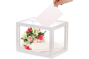 yarlung Clear Acrylic Wedding Card Box, White Wooden Card Box for Party Reception, Thick Money Box Gift Card Keepsake Holder for Election Ballot, Baby Shower Birthday Graduation