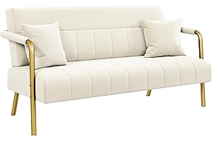 Yaheetech Divano Imbottito a 2 Posti in Velluto Divanetto da Salotto con Braccioli 143,5 cm × 71,5 cm × 75,5 cm Sofa Moderno con 2 Cuscini Divano per Soggiorno Camera da Letto Beige