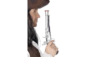 Aptafêtes- Smiffys Pistolet de Pirate, Argent, 30cm / 12in, réaliste Déguisement-Adulte, 5296, 30 cm