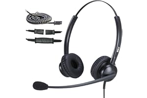 MKJ Casque téléphonique Core RJ9 avec Microphone antibruit pour téléphone Fixe, Compatible avec Cisco CP-7821 7841 7941 7945 7925 7962 7965G 8811 8845 8945 9951 9971 - Noir