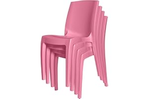 4 FRONT FURNITURE 4 x Chairs Pink Gloss, Stackable, Recyclable, Strong, Made in UK, Durable, Stylish, Comfortable, UV Resistant | Kitchen, Living, Dining, Office, Outdoor, Café, Restaurant, College, Hotel, Event