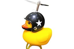 HENGJIERUN Cloche de vélo de canard, casque en caoutchouc mignon Duck Bike HornToy décoration de voiture, accessoires de vélo de canard en caoutchouc avec lumière LED et casque à hélice pour enfants adultes