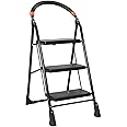 BRANCO Foldable 3 Step Ladder for Home and Office Use | Alloy Steel | Wide Steps | Skid-Free Steps | Durable Safety Ladder | Rust Free | Stairs | (2 Years Warranty) Milano 3 Steps - GEC-L3M