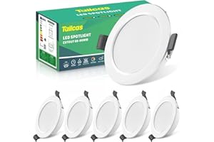 TAILCAS Spot LED Encastrable 5W, IP44 4000K Spot Led Extra Plat Blanc Neutre 450lm Lot de 6, Trou 68-80mm 230V 25mm Plafonnier Encastré Pour Salle de Bain Cuisine Salon Couloir