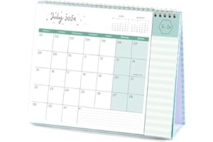 ARTFAN Calendario da tavolo 2024-2025 - Calendario 2024-2025 da luglio 2024 a dicembre 2025, pagina promemoria settimanale in esecuzione, 25,3 x 20,5 x 7,8 cm, a righe blu per casa, studio, ufficio.