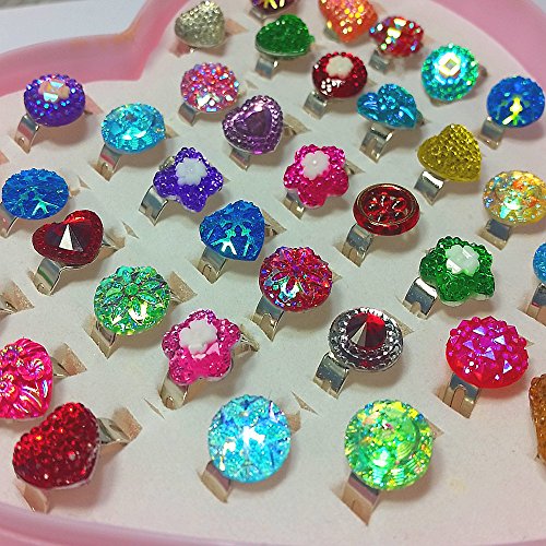 German Trendseller® – 36 x Glitzer Ringe Mix für Kinder┃ Schmuck ┃ Mitgebsel ┃ Kindergeburtstag ┃36 Ringe + Herzbox - 4