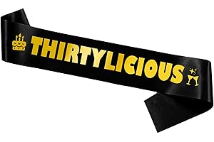 SOIREEPARTY 30th Birthday Decorations for Women Men - Thirty Years Old Sash Black Gold, Thirtylicious Satin Sash Gift Accessories for Party Supplies