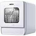 AIRMSEN Portable Countertop Dishwasher Mini Dishwasher with 5L Tank, 9 Programs, 37 * 50cm Ultra-Narrow & Deep Design, 1-24H Delay Start & 360° Dual Spray, Hose/No-Hose Setup, White