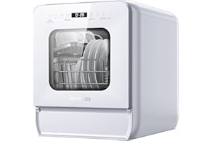 AIRMSEN 2025 NEW Upgraded Portable Dishwasher No Plumbing Table Top Dishwasher with 5L Tank, 9 Programs, 37 * 50cm Ultra-Narrow & Deep Design, 1-24H Delay Start & 360° Dual Spray, White