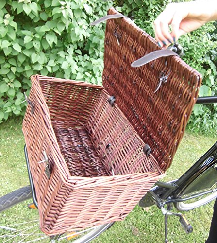 Stylisher Retro Bäckerkorb Fahrradkorb Weidenkorb Fahrrad Korb mit zwei Gurten und Deckel (weiß) - 4