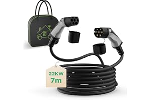 WISSENERGY Cavo di Ricarica Tipo 2 22KW per Auto Elettriche, Cavo di Ricarica per Veicoli Elettrici da Tipo 2 a Tipo 2 modalità 3, Trifase 7m Nero, Custodia per Il Trasporto Gratuita