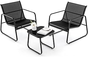 COSTWAY 3-częściowy zestaw mebli ogrodowych, zestaw balkonowy z 2 krzesłami i stołem, meble balkonowe z oddychającym materiałem, meble tarasowe, zestaw mebli ogrodowych, zestaw mebli do siedzenia na