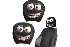 GRXMAEAT Funny Cartoon Car Headrest Covers, 2 Pack Funny Spoof Car Seat Headgear, Universal Fit Car Seat Head Rest Cover for Halloween Auto Seat Rest Decoration, Washable & Elastic
