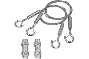 FDKJOK 2pcs Picture Hanging Wire Adjustable Wire Ropes with Hooks, 2m Stainless Steel Heavy Duty Picture Wire Mirror Hanging Hardware for Mirror Picture Lamps, Billboards, Flower Pots(Silver)