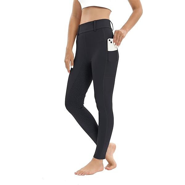 WILLIT Dames rijbroek winter gevoerde rijbroek fleece rijlegging silicone volledig bezet rijsport thermobroek met zakken riemlussen, zwart, XL